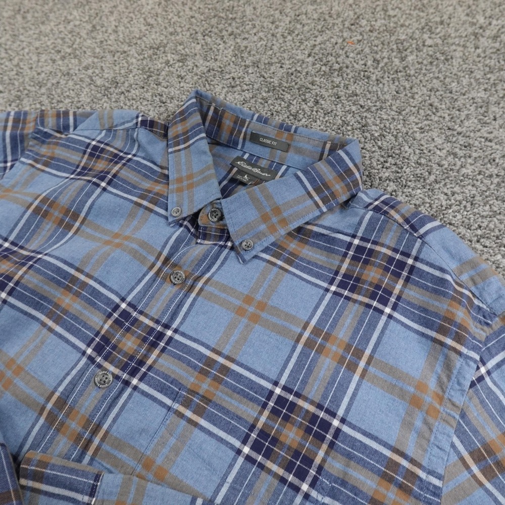 Eddie Bauer Shirt Mens XLT Blue Plaid Flannel Button Up Long Sleeve Outdoor Hike